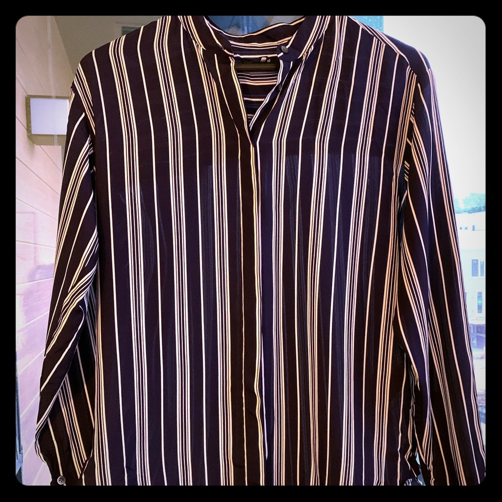 Madewell Silk Collarless striped button up